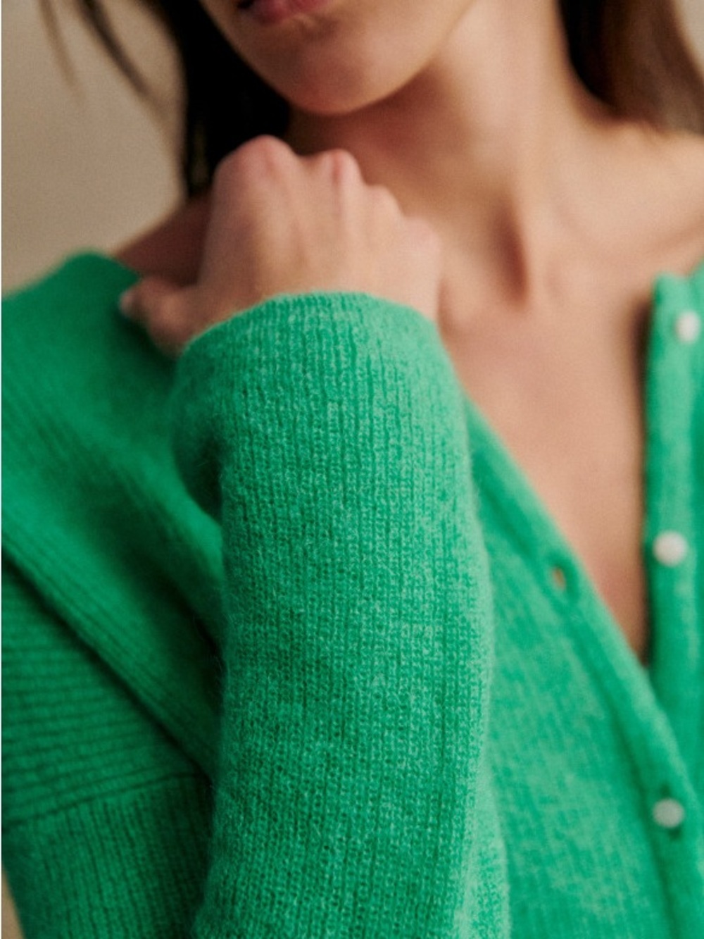 Sezane Gaspard Knit Cardigan Sweater Mohair Alpaca Sea Bright Green Size Small - Picture 6 of 11